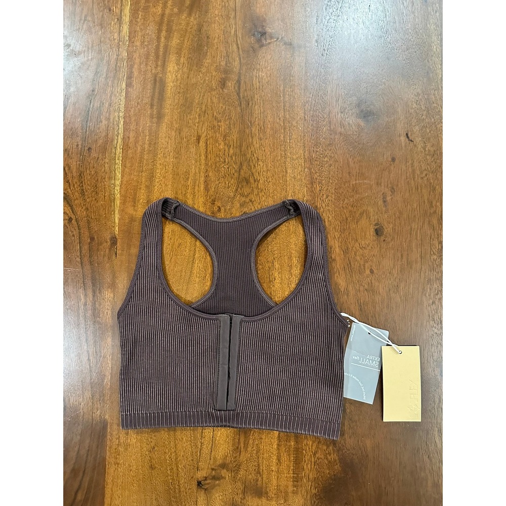 POPFLEX Ribbed Racerback Sports Bra Front Closure Brown Size XS NWT